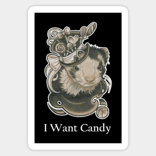 The Candy Lover Ferret - I Want Candy -White Outlined Version Sticker